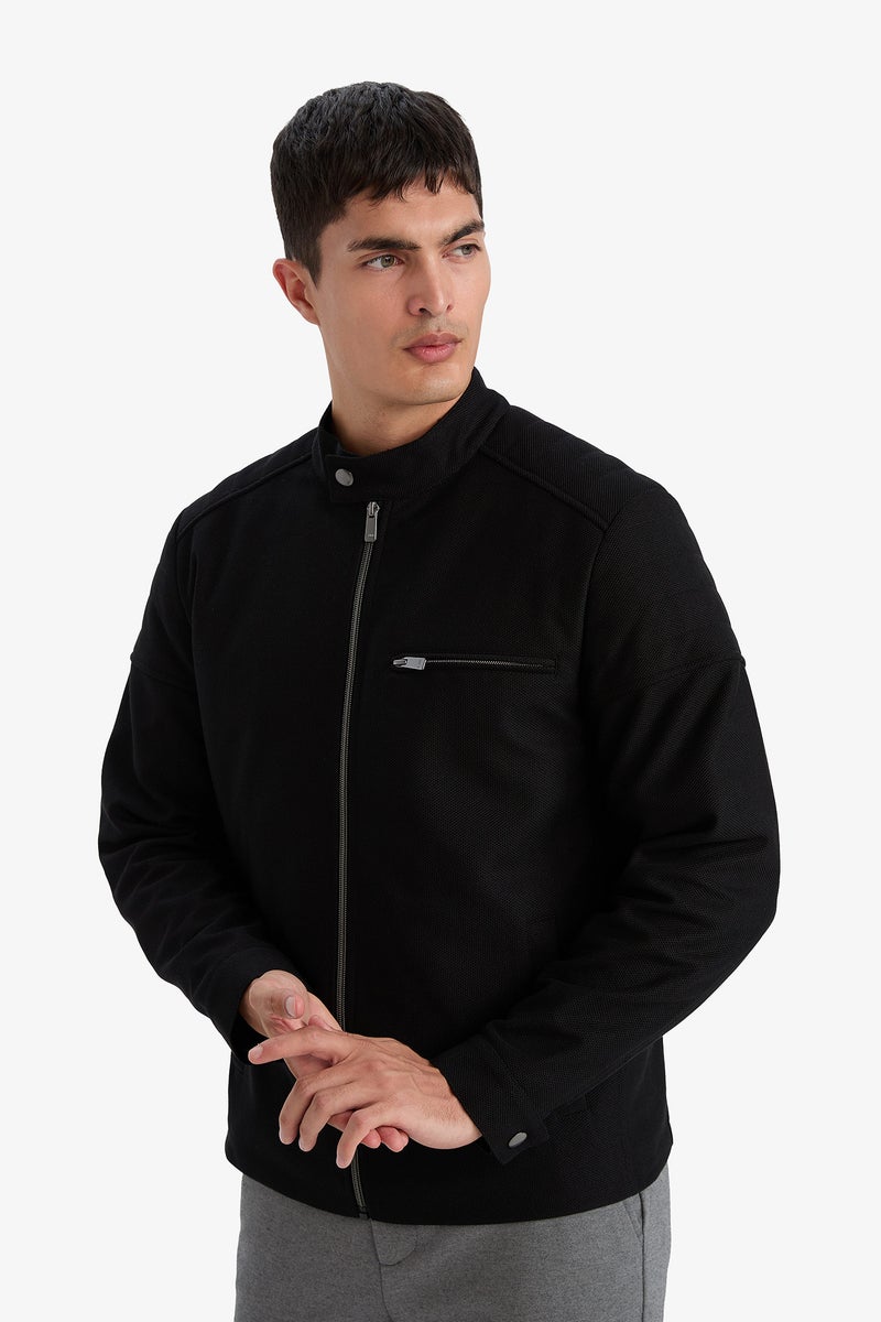 DeFacto Black Man Slim Fit Zip-Up High Collar Jacket Casual - Image 4